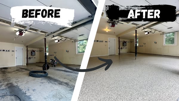 Before and after garage floor transformation