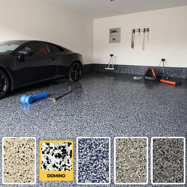 Finished chip flooring garage with color selector
